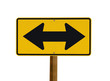 Yellow street sign with two black arrows isolated on white Yellow street sign with two black arrows isolated on white