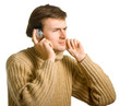 disturbed young men in earphones