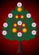 Paradisial tree with leaves, pink flowers and orange fruits. Paradisial tree with leaves, pink flowers and orange fruits.