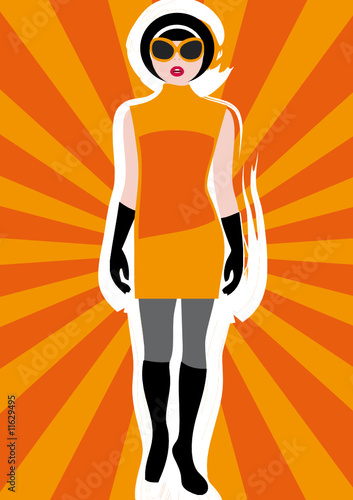 Vector: Girl's Vintage Clothing on Sunburst Background 1 Girl's Vintage Clothing on Sunburst Background 1