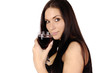 Beautiful brunet girl drinking red wine isolated