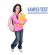 Girl Holding School Books on White Background