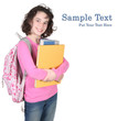 Girl Ready For School With Backpack and Books