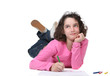 Young Little Girl Coloring and Daydreaming