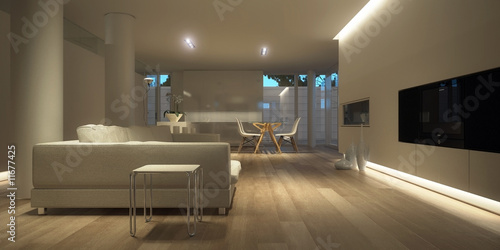 Illustration: White minimalist interior (night) White minimalist interior (night)