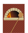 firewood oven with shovel on brick wall