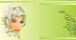 Portrait of beautiful woman with chamomiles. Background for card Portrait of beautiful woman with chamomiles. Background for card