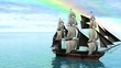 Sailing vessel in the sea with rainbow Sailing vessel in the sea with rainbow