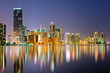 miami florida skyline with lights shimmering in bay 2009