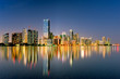 miami florida skyline illuminated at night in 2009