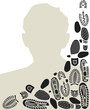 Footworn portrait of a man. Design with bootprints.