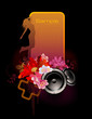 floral music banner with dancing girl and speakers