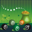 Colorful lottery balls and pot of gold symbol of fortune