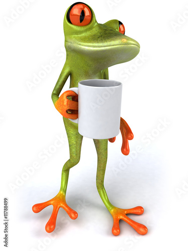 Grenouille avec une tasse de café