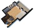 3D sectioned empty apartment with clipping path