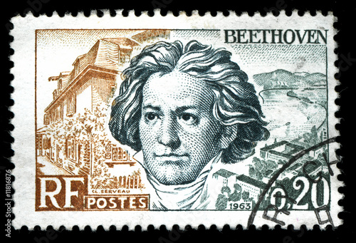Photo: vintage french stamp depicting Ludwig van Beethoven vintage french stamp depicting Ludwig van Beethoven