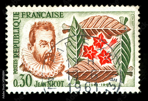 Photo: vintage french stamp depicting Jean Nicot vintage french stamp depicting Jean Nicot