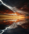Lightning on sunset sky background Lightning on sunset sky background