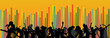 set of party peoples and equalizer on an orange background