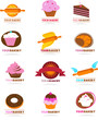 collection of pastry and cakes icons and logos