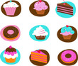 collection of pastry and cakes icons and logos