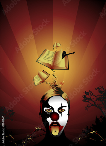 Illustration: clown with books clown with books