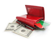 Photo: dollars money in the red purse isolated dollars money in the red purse isolated