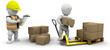 Workers stacking boxes