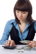 Photo: young business woman counts money young business woman counts money