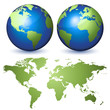 Two globes representing the Earth and a planisphere
