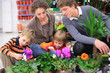 Family in flower shop