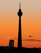 Vector slilhouette of Berlin TV tower agaist sunset sky, Germany