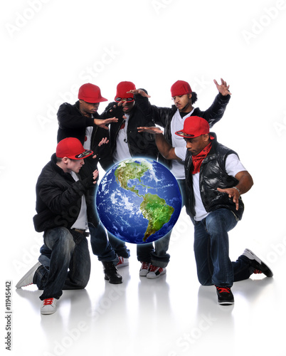 Illustration: Hip Hop Men With Earth Suspended Hip Hop Men With Earth Suspended
