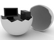 Black computer in egg Black computer in egg