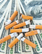 cigarette butts layng on money