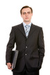 Young businessman with a laptop. Isolated on white.
