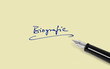 Foto: Papier mit "Biografie" Papier mit "Biografie"