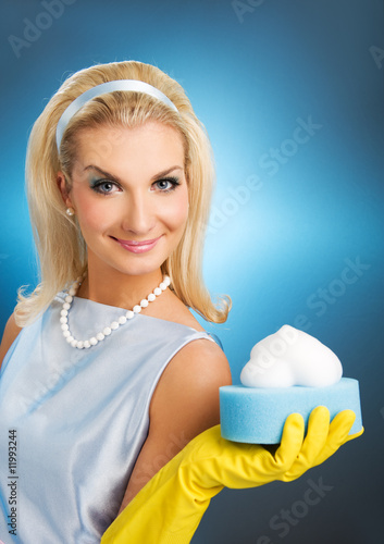 Photo: Beautiful happy housewife. Retro portrait Beautiful happy housewife. Retro portrait