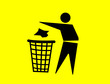 yellow throwing trash away