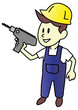 Builder man with Drill - Vector Illustration Cartoon