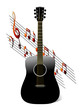 Black Acoustic Guitar with music notes on white