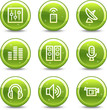 Media web icons, green glossy circle buttons series