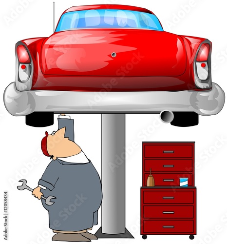 Illustration: Mechanic & A Red Car Mechanic & A Red Car