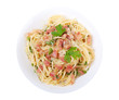 one serving of traditional spaghetti carbonara isolated