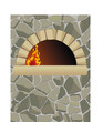 vector firewood oven with  on stone wall