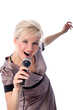 Photo: blonde with mic isolated in white blonde with mic isolated in white