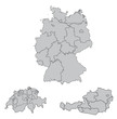Landkarten Deutschland, Schweiz, Österreich grau detailliert