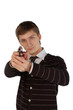 Young man aiming with a gun