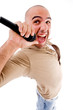 happy singer singing into microphone
