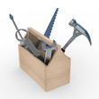 Wooden box with tools. Isolated 3D image Wooden box with tools. Isolated 3D image